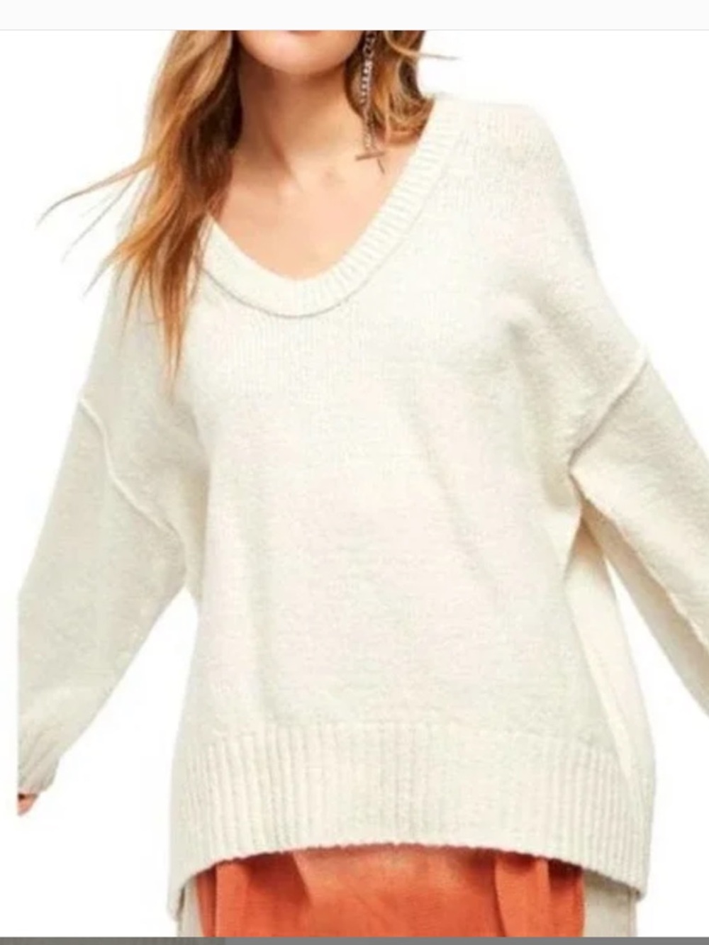 Free People Brookside Oversized Cotton Sweater Ivory Size Medium